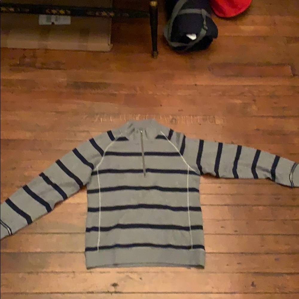 L.L.Bean Sweater Quarter Zip Grey w Blue Stripes